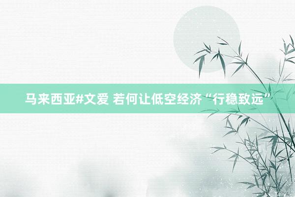 马来西亚#文爱 若何让低空经济“行稳致远”